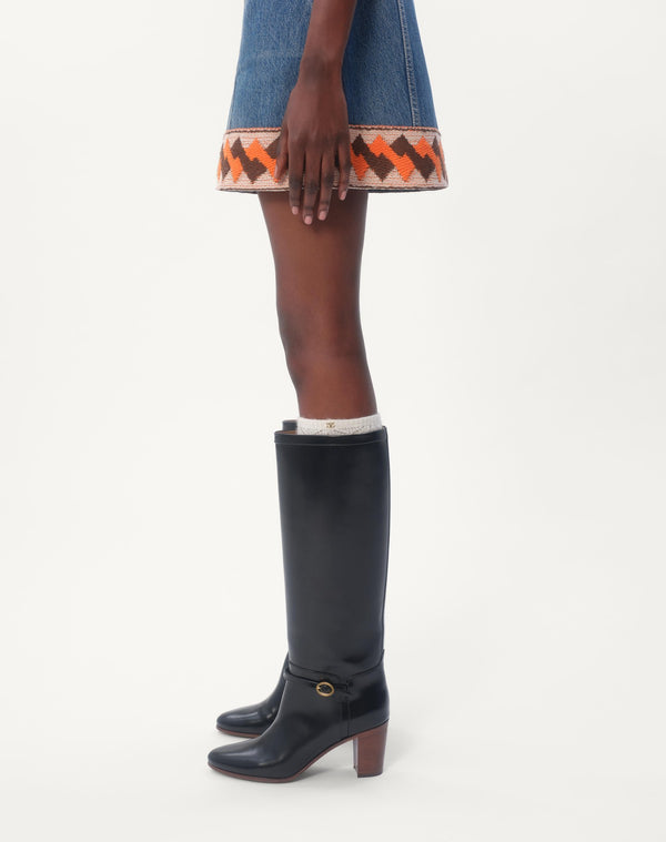 Gonna In Denim Con Bordi In Jacquard