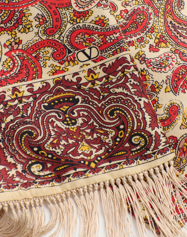 Scarf Bandeaux Voyage Imaginaire In Seta Con Frange