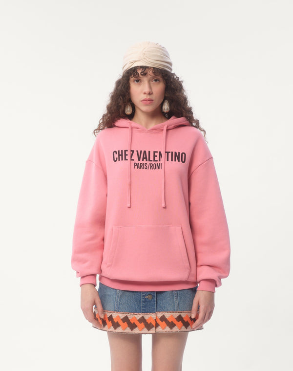 Felpa In Cotone Con Cappucco E Stampa Chez Valentino