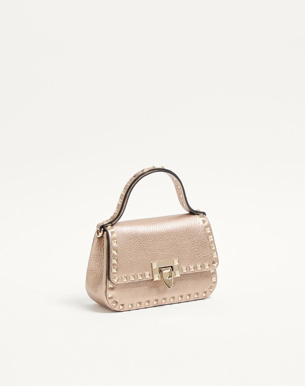 Borsa Piccola A Mano Rockstud In Vitello Granato Laminato