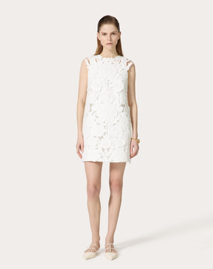 Abito Corto In Light Double Splittable Gabardine Ricamato
