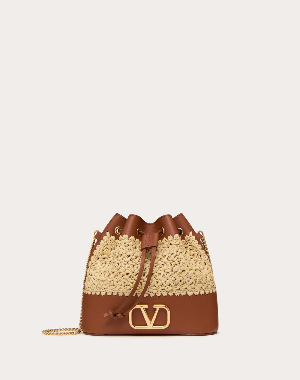 Mini Secchiello Con Catena Vlogo Signature In Rafia
