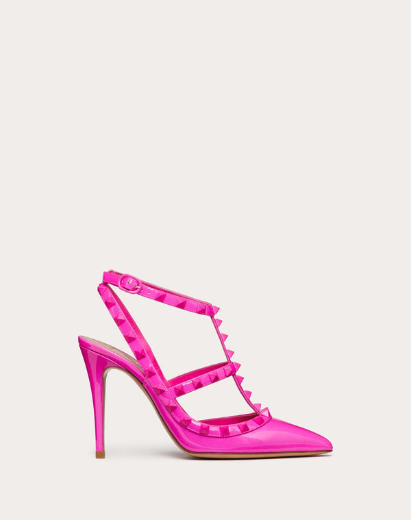 Décolleté Rockstud In Vernice Con Cinturini E Borchie In Tono 100Mm