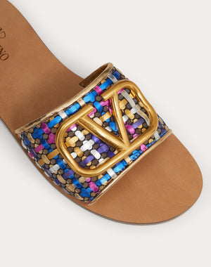 Sandalo Slider Vlogo Signature In Nappa Laminata Intrecciata