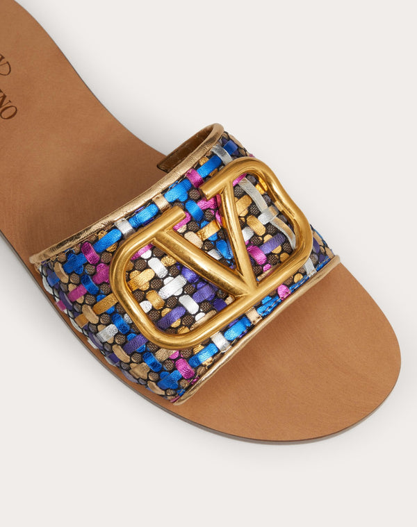 Sandalo Slider Vlogo Signature In Nappa Laminata Intrecciata