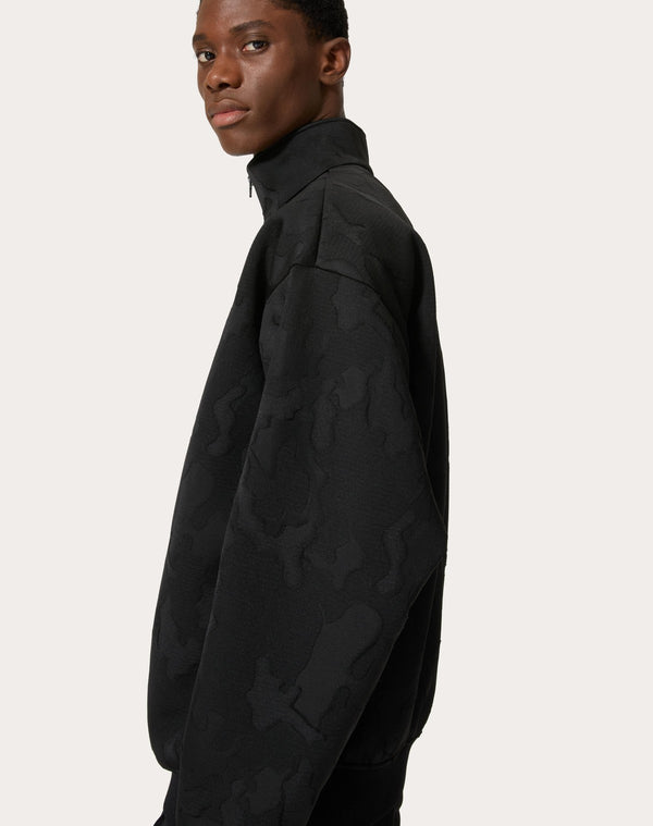 Felpa Collo Alto In Acetato Con Zip E Motivo Camounoir All Over