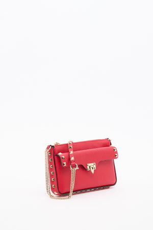 POUCH CON CATENA ROCKSTUD IN VITELLO GRANATO