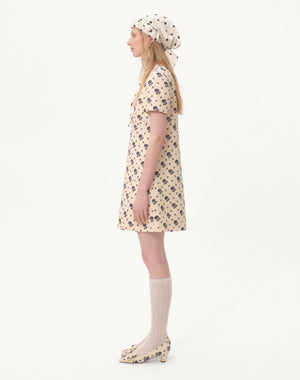 Abito Corto In Crepe Couture Fiorellino Blu Papier Floral 