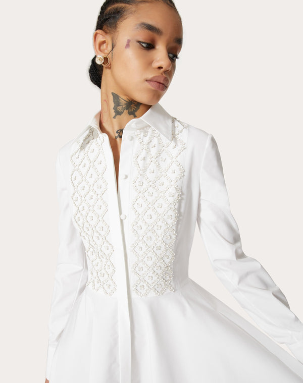 Chemisier  In Compact Popeline Ricamato 