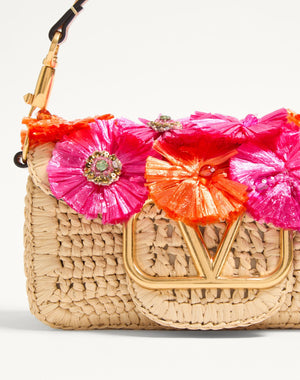Borsa Piccola A Spalla Valentino Garavani Locò In Rafia Con Fiori E Perline