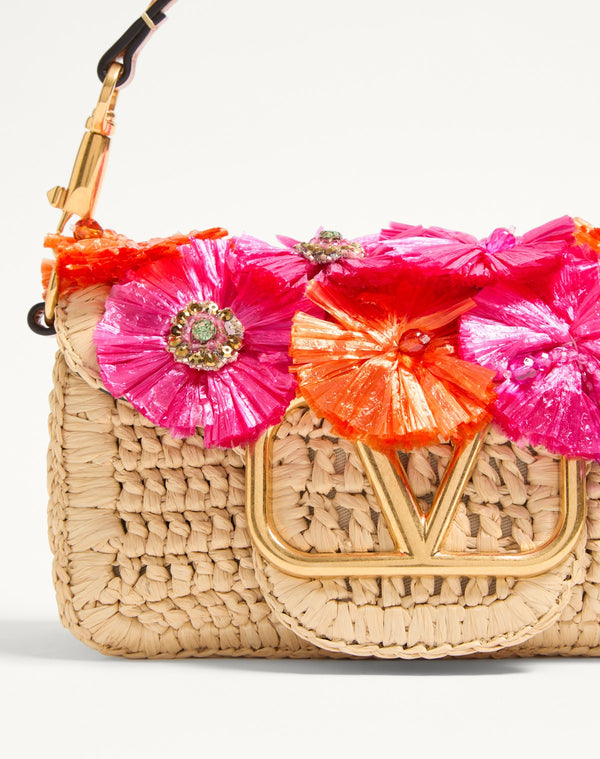 Borsa Piccola A Spalla Valentino Garavani Locò In Rafia Con Fiori E Perline
