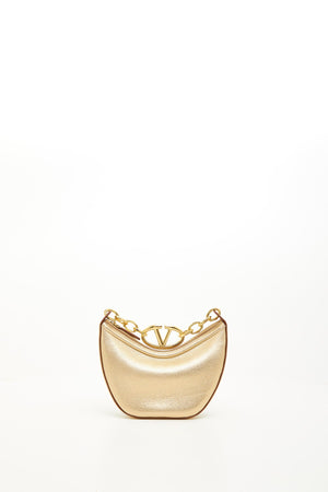 Mini Hobo Vlogo Moon Bag In Vitello Granato Metallizzato Con Catena