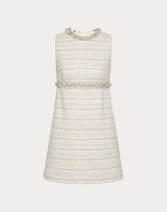 Abito Corto In Delicate Tweed Ricamato