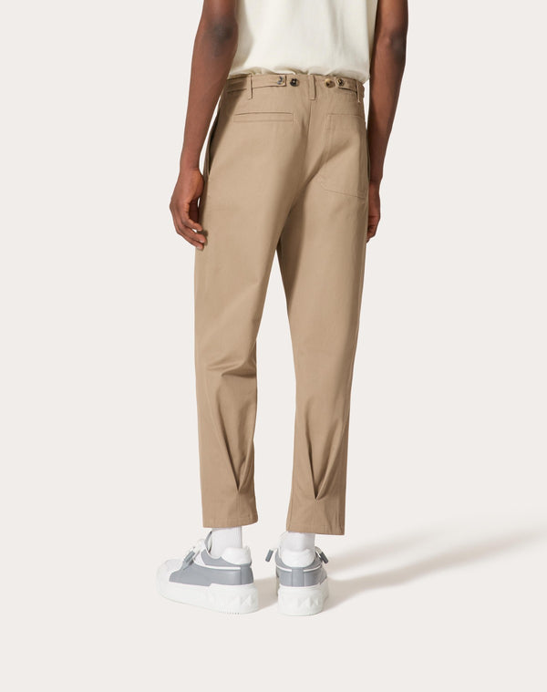 Pantalone In Gabardina Di Cotone Con Etichetta Maison Valentino
