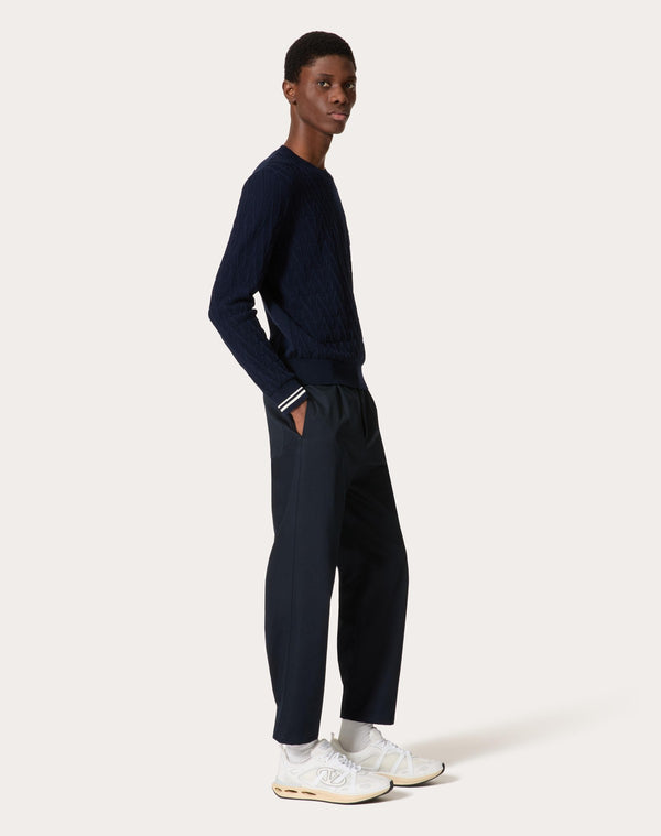 Pantalone In Gabardina Di Cotone Con Etichetta Maison Valentino