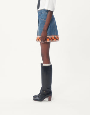 Gonna In Denim Con Bordi In Jacquard