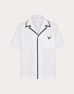 Camicia Da Bowling In Popeline Di Cotone Con V Detail Gommata