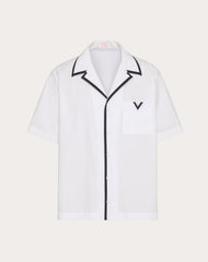 Camicia Da Bowling In Popeline Di Cotone Con V Detail Gommata