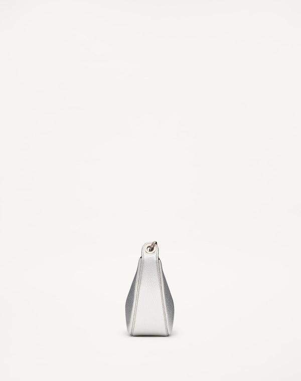 Mini Hobo Vlogo Moon Bag In Vitello Granato Metallizzato Con Catena