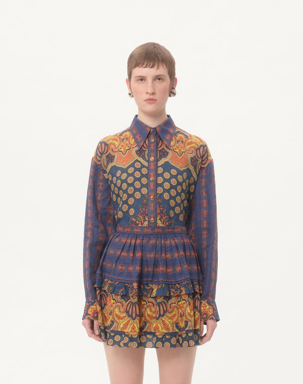 Camicia In Lino Paisley Medaglioni Voyage Imaginaire 