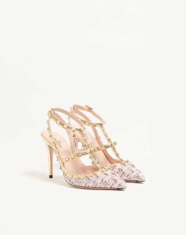 Décolleté Rockstud In Tessuto Tweed 100Mm