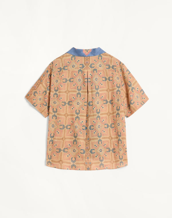 Camicia Da Bowling In Lino Con Stampa Voyage Imaginaire