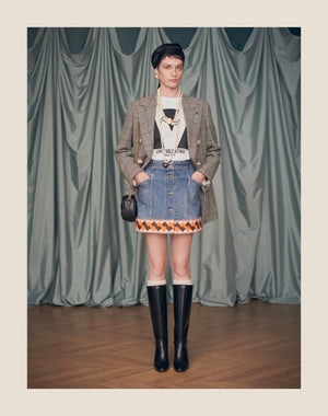 Gonna In Denim Con Bordi In Jacquard