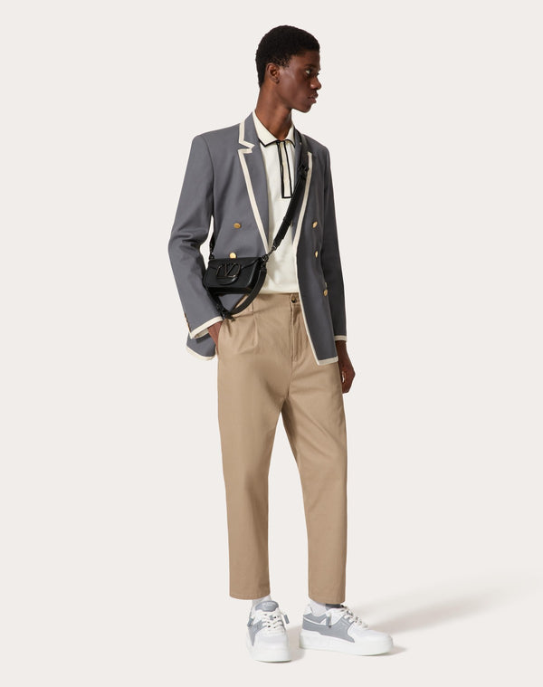 Pantalone In Gabardina Di Cotone Con Etichetta Maison Valentino