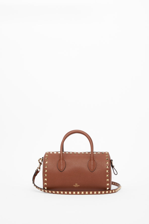 BORSA A MANO ROCKSTUD IN VITELLO GRANATO