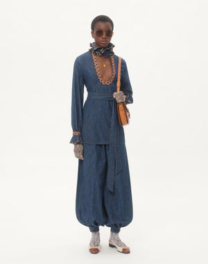 Top In Chambray Denim Ricamato 