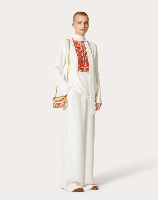 Borsa Piccola A Spalla Valentino Garavani Locò In Rafia Con Profilo Ricamato