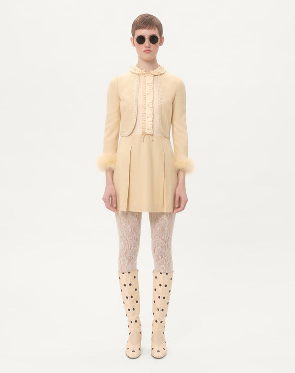 Abito Corto In Rustic Silk Con Piume