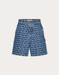 Bermuda In Denim Con Motivo Toile Iconographe