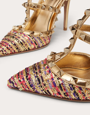 Décolleté Rockstud In Tweed Con Cinturini 100Mm