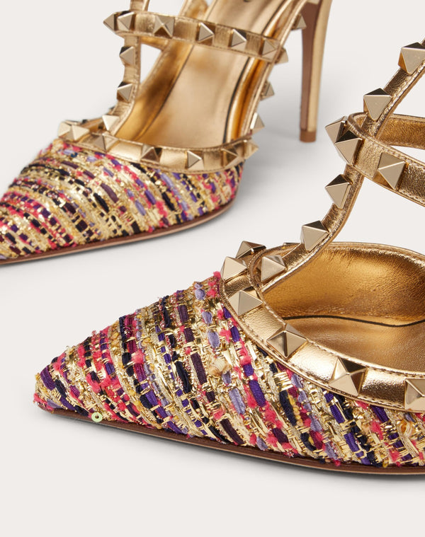 Décolleté Rockstud In Tweed Con Cinturini 100Mm