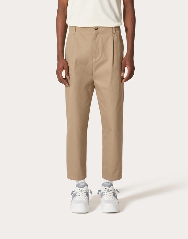 Pantalone In Gabardina Di Cotone Con Etichetta Maison Valentino
