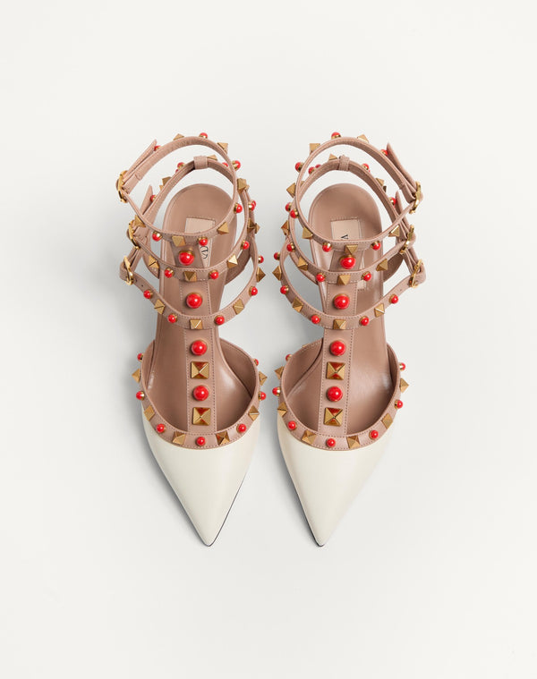 Décolleté Rockstud In Vitello Con Pietre Cabochon 65Mm