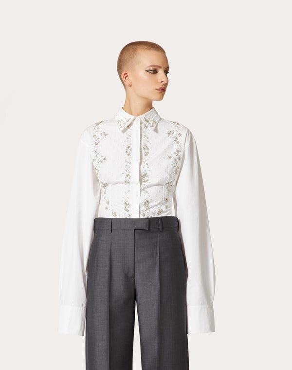 Camicia In Compact Popeline Ricamata
