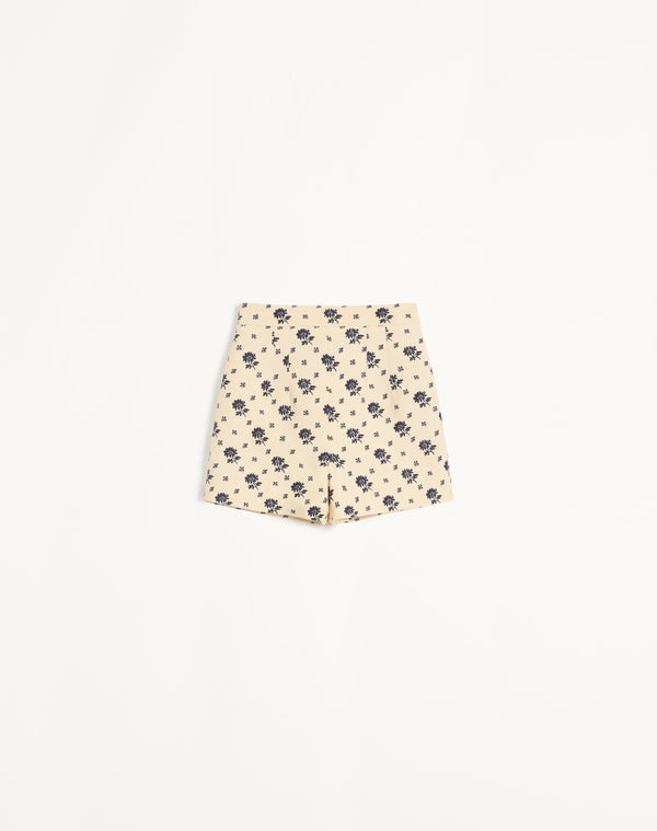 Shorts In Crepe Couture Fiorellino Blu Papier Floral 