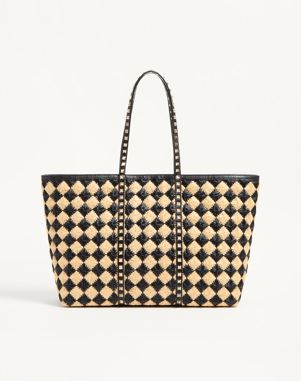 Borsa Shopping Valentino Garavani Rockstud Ricamata In Rafia