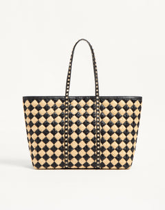 Borsa Shopping Valentino Garavani Rockstud Ricamata In Rafia