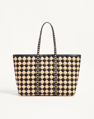 Borsa Shopping Valentino Garavani Rockstud Ricamata In Rafia