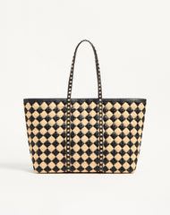 Borsa Shopping Valentino Garavani Rockstud Ricamata In Rafia
