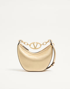 Mini Hobo Vlogo Moon Bag In Vitello Granato Metallizzato Con Catena