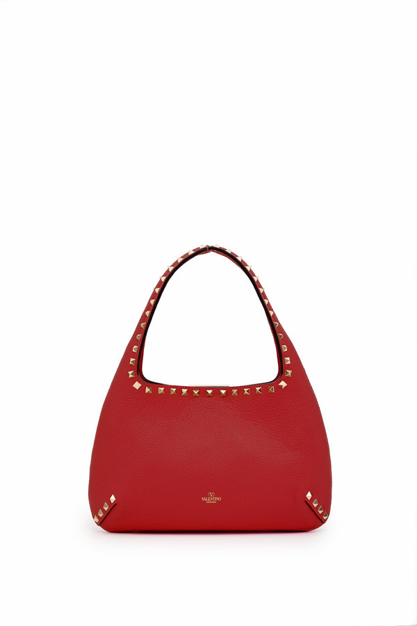 BORSA HOBO PICCOLA ROCKSTUD IN VITELLO GRANATO