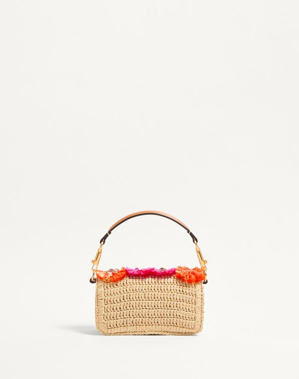 Borsa Piccola A Spalla Valentino Garavani Locò In Rafia Con Fiori E Perline