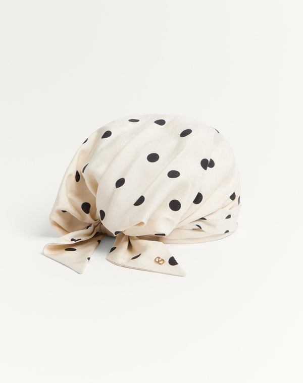 Turbante Foulard Con Treccia In Seta Con Stampa Pois 