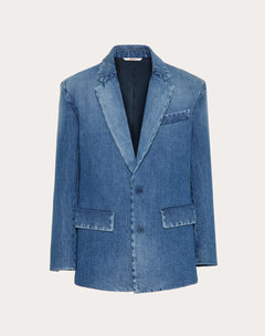 Giacca Monopetto In Denim Accoppiata Con Scuba