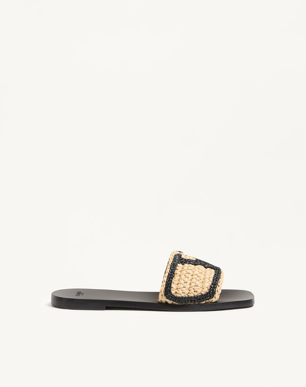 Sandalo Slide Viva Superstar In Rafia Con Ricamo Crochet 