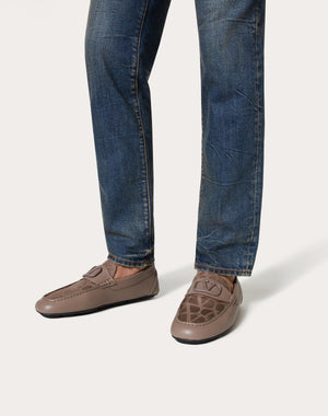 Mocassino Driver Vlogo Signature In Vitello E Tessuto Tecnico Toile Iconographe